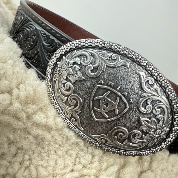 Ariat Boy's Tooled Western Belt with Removable Buckle size 24 30in black leather - Picture 17 of 17